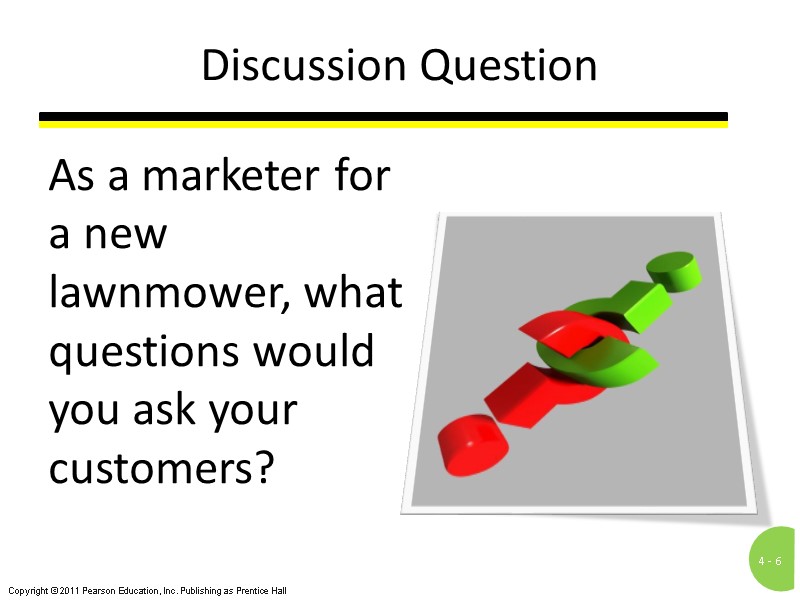 Discussion Question As a marketer for a new lawnmower, what questions would you ask